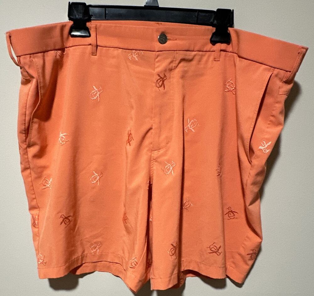 Original Penguin Men’s Orange Chino Shorts Embroidered Stretch Pockets 9"
